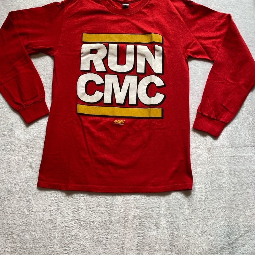 Football Gildan Graphic T-Shirt Mens sz S RUN CMC Long sleeve Red